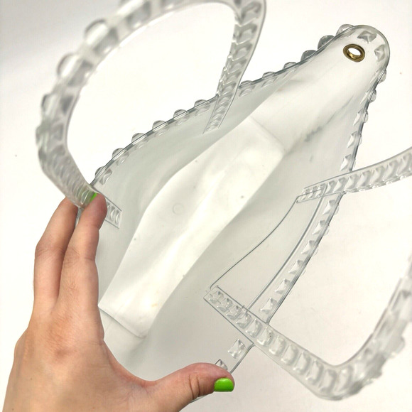 Vintage 00s Y2K Clear PVC Jelly Double Handle Pyramid Studded Purse 13x8" - Picture 6 of 12
